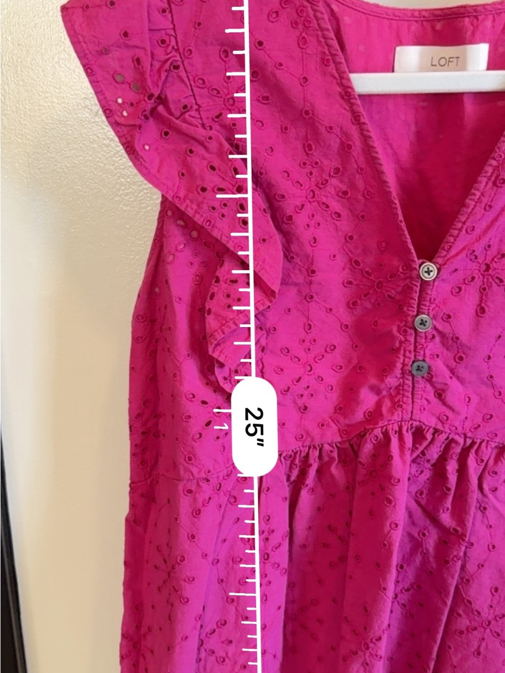 LOFT Magenta Eyelet Peplum Ruffle V-Neck Tank - Picture 4 of 5